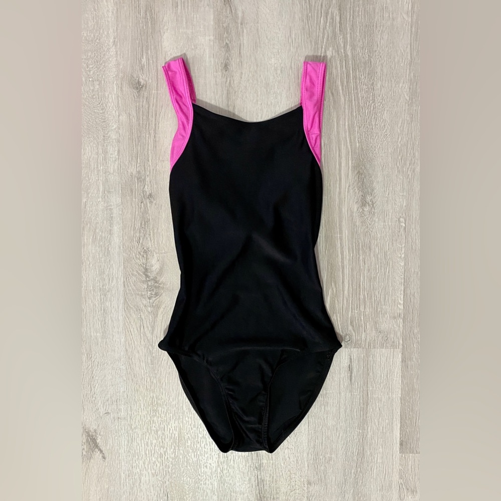 Natalie black & hot pink leotard, size small